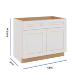 Modernform Cabinet White Shaker 42" W X 34 1/2" H X 24" D Double Door Sink Base Cabinet