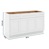 CNC Luxor 5-Piece White 60" W Combination Sink Base Cabinet