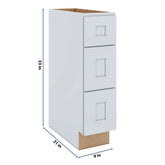 J&K White Shaker S8 Vanity 3 Drawer Base 09" W x 33" H x 21" D
