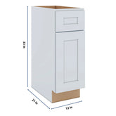 J&K White Shaker S8 Vanity Base Door/Drawer 12" W x 33" H x 21" D