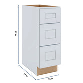J&K White Shaker S8 Vanity 3 Drawer Base 12" W x 33" H x 21" D