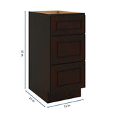 J&K Espresso K8 Vanity 3 Drawer Base 15" W x 33" H x 21" D