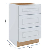 J&K White Shaker S8 Vanity 3 Drawer Base 21" W x 33" H x 21" D