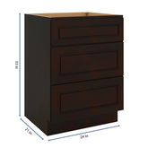 J&K Espresso K8 Vanity 3 Drawer Base 24" W x 33" H x 21" D
