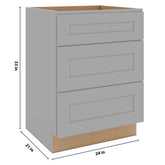 J&K Castle Grey S5 Vanity 3 Drawer Base 24" W x 33" H x 21" D