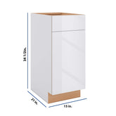 Modernform Cabinet Gloss White 15" W X 34 1/2" H X 21" D Base 1 Door/1 Drawer
