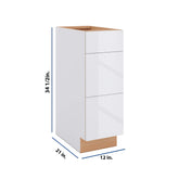 Modernform Cabinet Gloss White 12" W X 34 1/2" H X 21" D Vanity Base with 3 Drawers