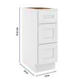 CNC Luxor 5-Piece White 12" W Vanity Drawer Base Cabinet - Handicap Accessible