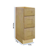 Modernform Cabinet Natural Shaker 12" W X 34 1/2" H X 21" D Vanity Base with 3 Drawers