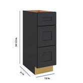 Modernform Cabinet Onyx Black Shaker 12" W X 34 1/2" H X 21" D Vanity Base with 3 Drawers