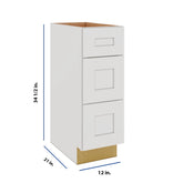 Modernform Cabinet White Shaker 12" W X 34 1/2" H X 21" D Vanity Base with 3 Drawers