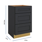 Modernform Cabinet Onyx Black Shaker 21" W X 34 1/2" H X 21" D Vanity Base with 3 Drawers