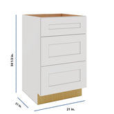 Modernform Cabinet White Shaker 21" W X 34 1/2" H X 21" D Vanity Base with 3 Drawers