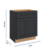 Modernform Cabinet Onyx Black Shaker 27" W X 34 1/2" H X 21" D Sink Base 2 Doors/1 False Front
