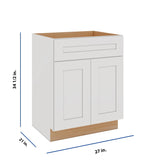 Modernform Cabinet White Shaker 27" W X 34 1/2" H X 21" D Sink Base 2 Doors/1 False Front