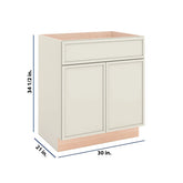 Modernform Cabinet Slim Dove White 30" W X 34 1/2" H X 21" D Sink Base 2 Doors/1 False Front
