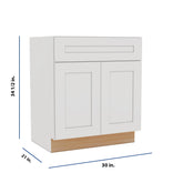 Modernform Cabinet White Shaker 30" W X 34 1/2" H X 21" D Sink Base 2 Doors/1 False Front