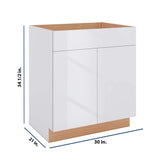 Modernform Cabinet Gloss White 30" W X 34 1/2" H X 21" D Vanity Sink Base 2 Doors/1 False Front