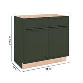 Modernform Cabinet Slim Sage Green 36" W X 34 1/2" H X 21" D Sink Base 2 Doors/1 False Front
