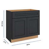 Modernform Cabinet Onyx Black Shaker 36" W X 34 1/2" H X 21" D Sink Base 2 Doors/1 False Front