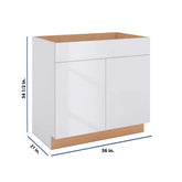 Modernform Cabinet Gloss White 36" W X 34 1/2" H X 21" D Vanity Sink Base 2 Doors/1 False Front