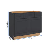 Modernform Cabinet Onyx Black Shaker 42" W X 34 1/2" H X 21" D Combo Cabinet w/2 Side Drawers