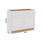 Modernform Cabinet White Shaker 42" W X 34 1/2" H X 21" D Combo Cabinet w/2 Side Drawers