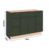 Modernform Cabinet Slim Sage Green 48" W X 34 1/2" H X 21" D Combo Cabinet 2 Doors/6 Drawers/1 False Front