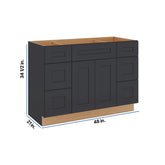 Modernform Cabinet Onyx Black Shaker 48" W X 34 1/2" H X 21" D Combo Cabinet 2 Doors/6 Drawers/1 False Front