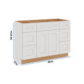 Modernform Cabinet White Shaker 48" W X 34 1/2" H X 21" D Combo Cabinet 2 Doors/6 Drawers/1 False Front