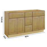 Modernform Cabinet Natural Shaker 60" W X 34 1/2" H X 21" D Combo Cabinet 4 Doors/3 Drawers/2 False Front