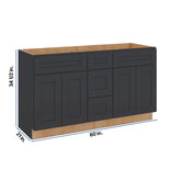 Modernform Cabinet Onyx Black Shaker 60" W X 34 1/2" H X 21" D Combo Cabinet 4 Doors/3 Drawers/2 False Front