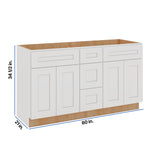 Modernform Cabinet White Shaker 60" W X 34 1/2" H X 21" D Combo Cabinet 4 Doors/3 Drawers/2 False Front