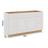 Modernform Cabinet White Shaker 60" W X 34 1/2" H X 21" D Combo Cabinet 2 Doors/6 Drawers/1 False Front