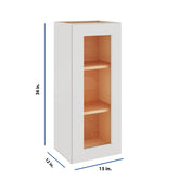 Modernform Cabinet White Shaker 15" W X 36" H X 12" D Single Glass Door Wall Cabinet