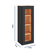 Modernform Cabinet Onyx Black Shaker 15" W X 42" H X 12" D Single Glass Door Wall Cabinet