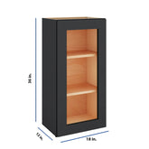 Modernform Cabinet Onyx Black Shaker 18" W X 36" H X 12" D Single Glass Door Wall Cabinet