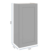 J&K Castle Grey S5 Single Door Wall Cabinet - 18" W x 36" H