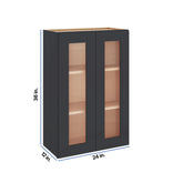 Modernform Cabinet Onyx Black Shaker 24" W X 36" H X 12" D Double Glass Door Wall Cabinet