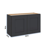 Modernform Cabinet Onyx Black Shaker 30" W X 18" H X 12" D Double Door Wall Cabinet
