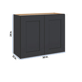 Modernform Cabinet Onyx Black Shaker 30" W X 24" H X 12" D Double Door Wall Cabinet