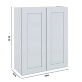 J&K White Shaker S8 Double Door Wall Cabinet - 30" W x 36" H