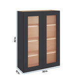Modernform Cabinet Onyx Black Shaker 30" W X 42" H X 12" D Double Glass Door Wall Cabinet