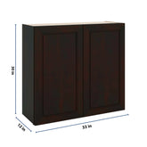 J&K Espresso K8 Double Door Wall Cabinet - 33" W x 30" H