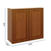 J&K Mocha Glazed K10 Double Door Wall Cabinet - 33" W x 30" H