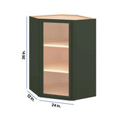 Modernform Cabinet Slim Sage Green 24" W X 36" H X 12" D Wall Diagonal Corner Glass Door Cabinet