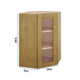 Modernform Cabinet Natural Shaker 24" W X 36" H X 12" D Wall Diagonal Corner Glass Door Cabinet