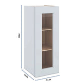 J&K White Shaker S8 Wall Glass Cabinet - 12" W x 30" H (No Glass Insert)