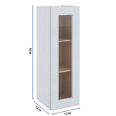 J&K White Shaker S8 Wall Glass Cabinet - 12" W x 36" H (No Glass Insert)