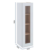 J&K White Shaker S8 Wall Glass Cabinet - 12" W x 42" H (No Glass Insert)